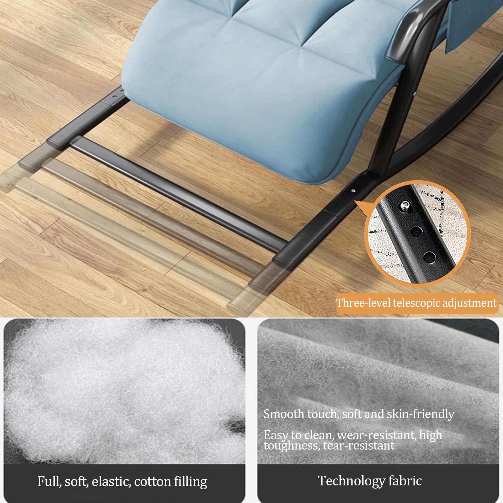 schaukelstuhl mit fußstütze, Schaukelstuhl Wohnzimmer, Schaukelstuhl Outdoor, Verstellbare Schaukellehne und Fußstütze, Gepolsterter Schaukelsessel für Wohnzimmer, Balkon (Blau)