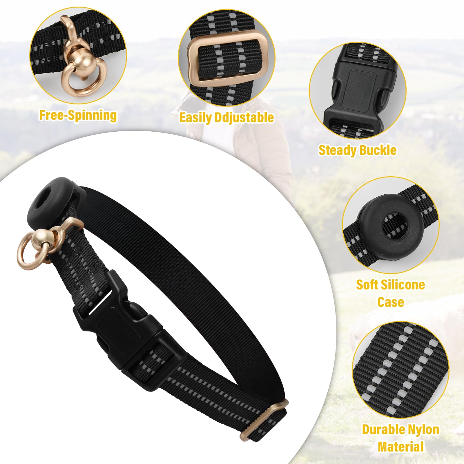 Collier et laisse réfléchissants en nylon rembourré - Collier réglable pour chiens de taille moyenne - Entraînement extérieur - Boucle métal robuste - 30 m