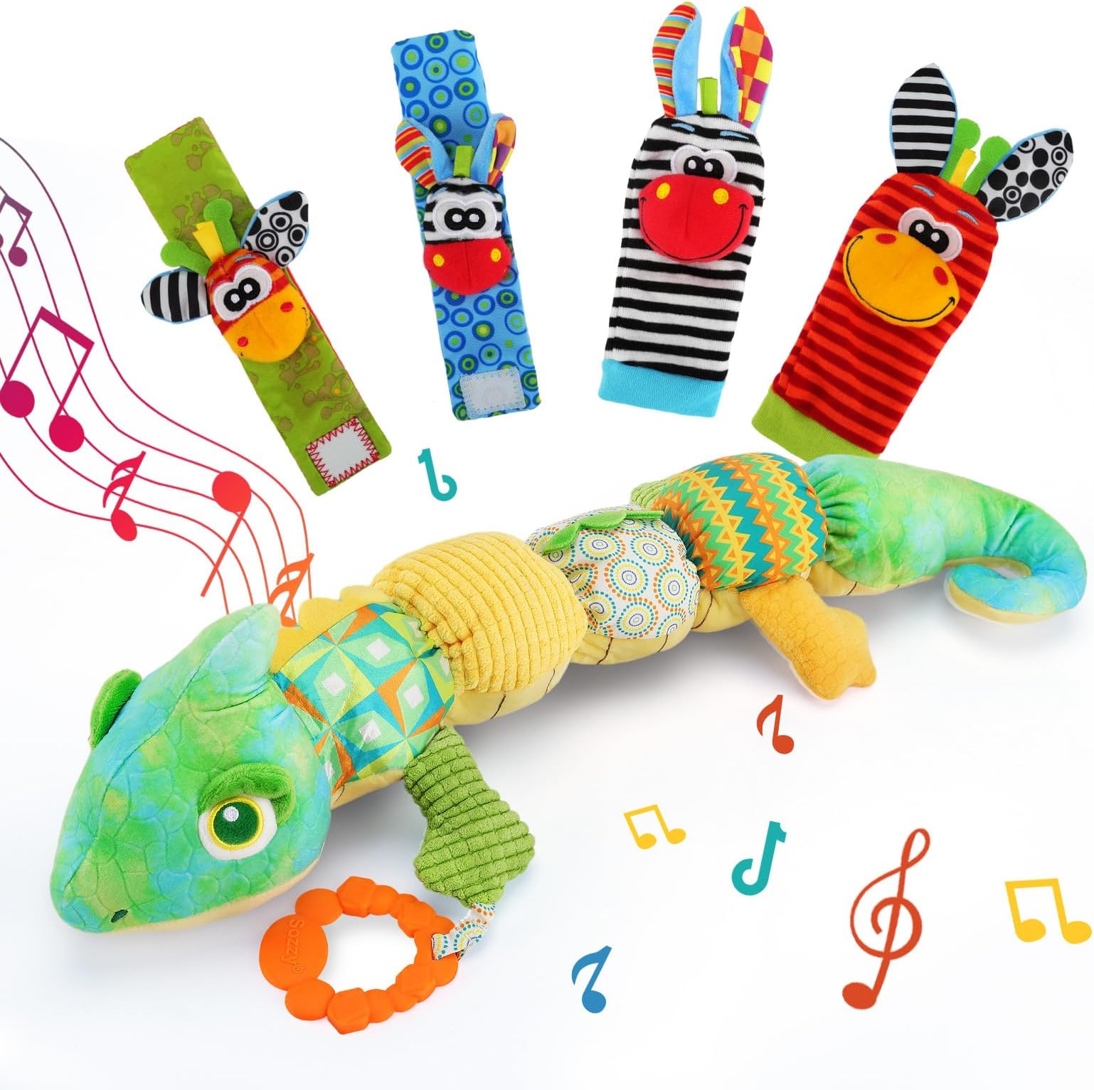 Plush Music Baby Toys & Foot Finders & Wrist Rattles for Infants Texture Toys for Babie with Rattle Teether, Newborn Sensory Toys Tummy Time Toys for Babies 0 3 6 9 12 Months Shower Gifts Girl Boy