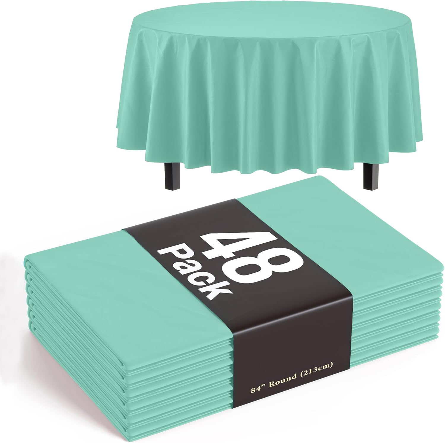 Exquisite Party Solids Mint Round Tablecloths Plastic Table Cloth Disposable 48 Pack 84" Inch Round Table Cloth Disposable Mint Tablecloths Plastic Tablecloth Indoor/Outdoor Tablecloth Party Supplies