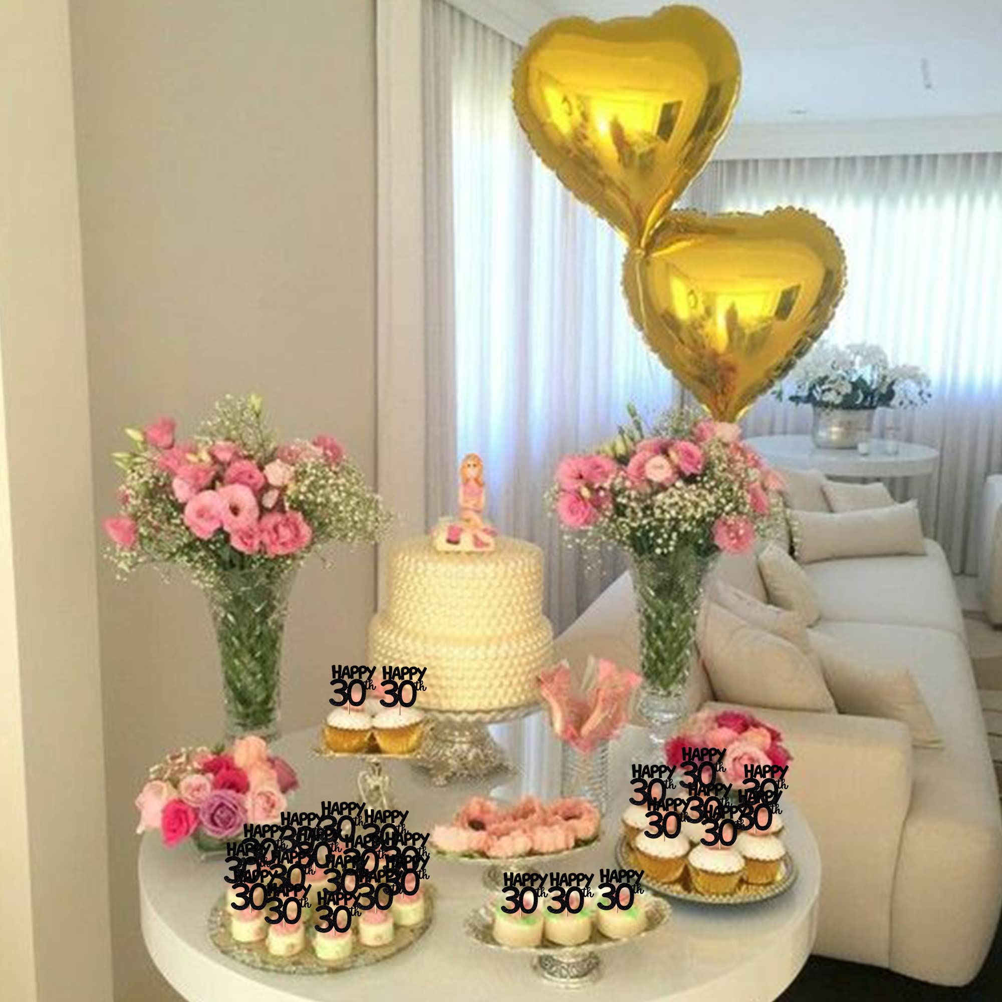 30 Stück Cupcake-Topper "Happy 30th Birthday" – Glitzernd – Für Geburtstagsparty & Kuchen-Deko