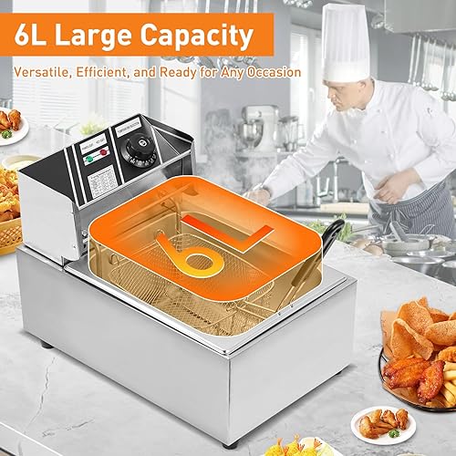 Miniatura 3 de Freidora eléctrica  Freidora eléctrica de gran capacidad de 6 litros con cesta desmontable, control de temperatura ajustable, freidora comercial de