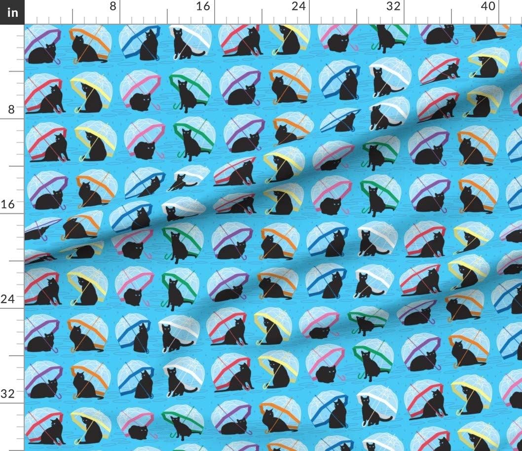 Spoonflower Fabric - Cats Cat Raindrops Rainbow Rainbows Umbrella Parasol Printed on Petal Signature Cotton Fabric by The Yard - Sewing Quilting Apparel Crafts Decor