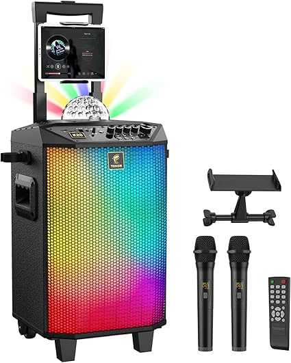 Wireless Karaoke Machine for Adults, TONOR PA System Portable Bluetooth Singing Speaker with Dual Wireless Microphones Microfono, Disco Ball for Home Karaoke, Party, Class and Church K20