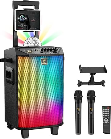 Wireless Karaoke Machine for Adults, TONOR PA System Portable Bluetooth Singing Speaker with Dual Wireless Microphones Microfono, Disco Ball for Home Karaoke, Party, Class and Church K20