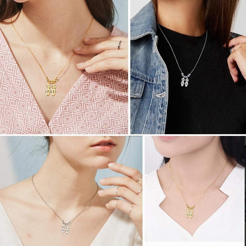 Custom4U Collana Personalizzata Ciondolo Bambini in Argento S925 Ragazzi Ragazze 1-5 Nomi Laser Incisione Collana Donna Collana Mamma Famiglie Regalo Compleanno per Madre BFF