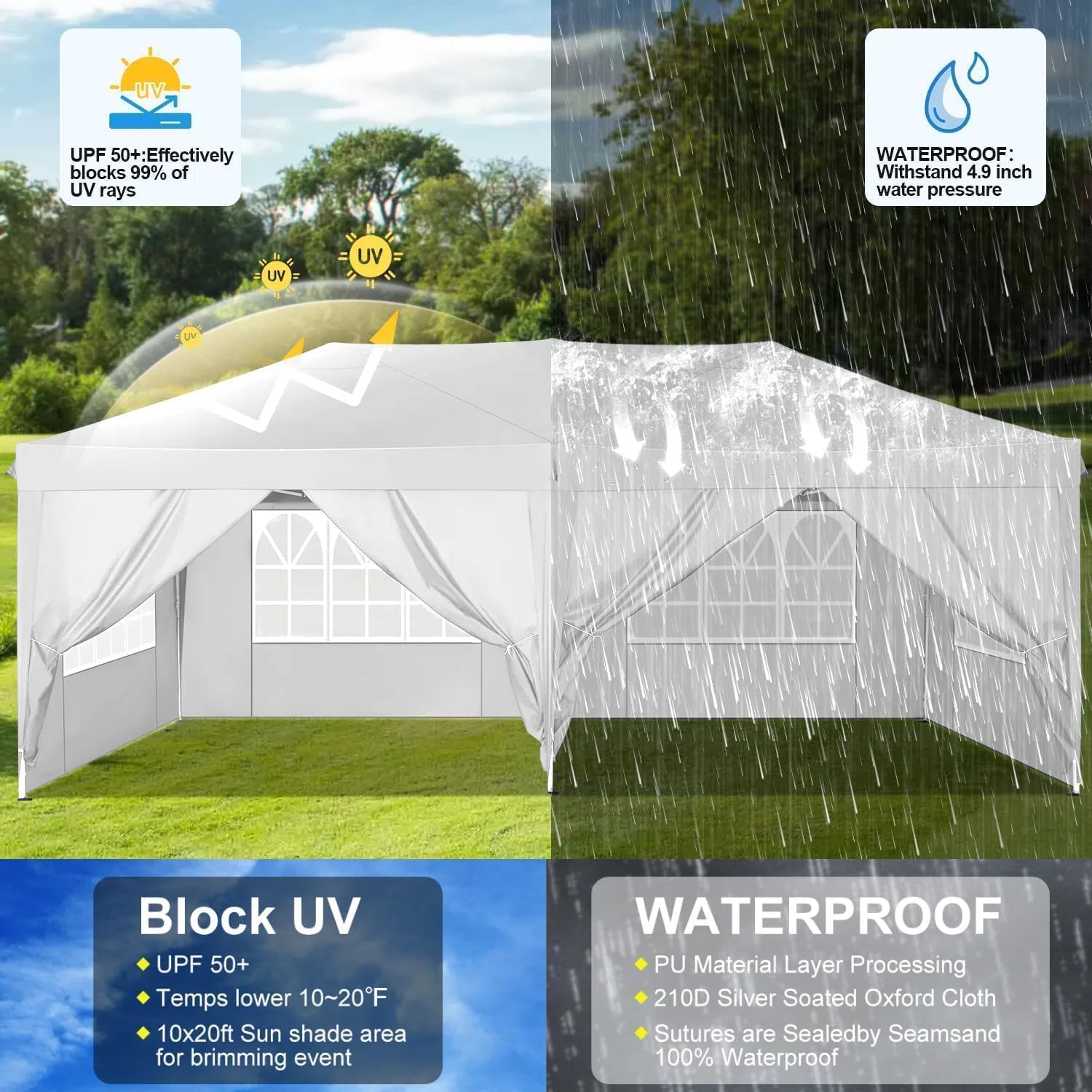COBIZI Faltpavillon 3x6m Pavillon Wasserdicht Stabil Partyzelt Faltbar | 3 Höhen, Tente de réception d’extérieur avec 6 parois latérales anti-UV pour mariage, extérieur, jardin, fête et marché
