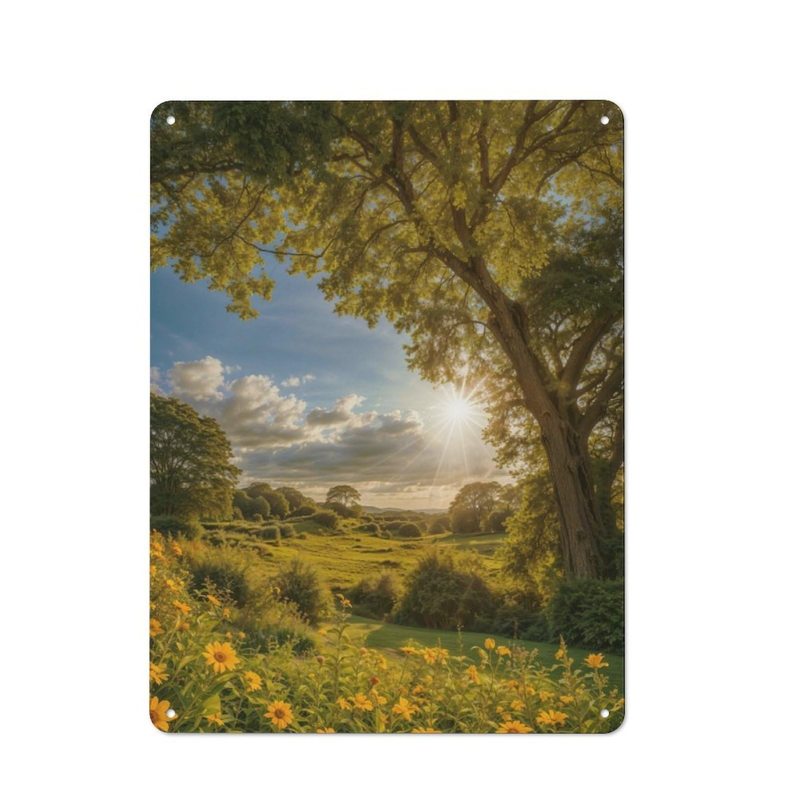 Junmoney Wildflower Field At Dawn Tin Wall Plaque 40X30cm With For Studio Or Craft Room, For Metal Sign Collectors, For Kitchen And Home Bar Decor