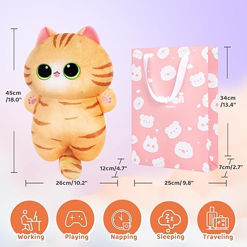 Miniatura 4 de Juguetes de peluche de gato marrón, lindos animales de peluche de gato, almohada de peluche Kawaii de gato, almohada de felpa Kawaii con bolsa de