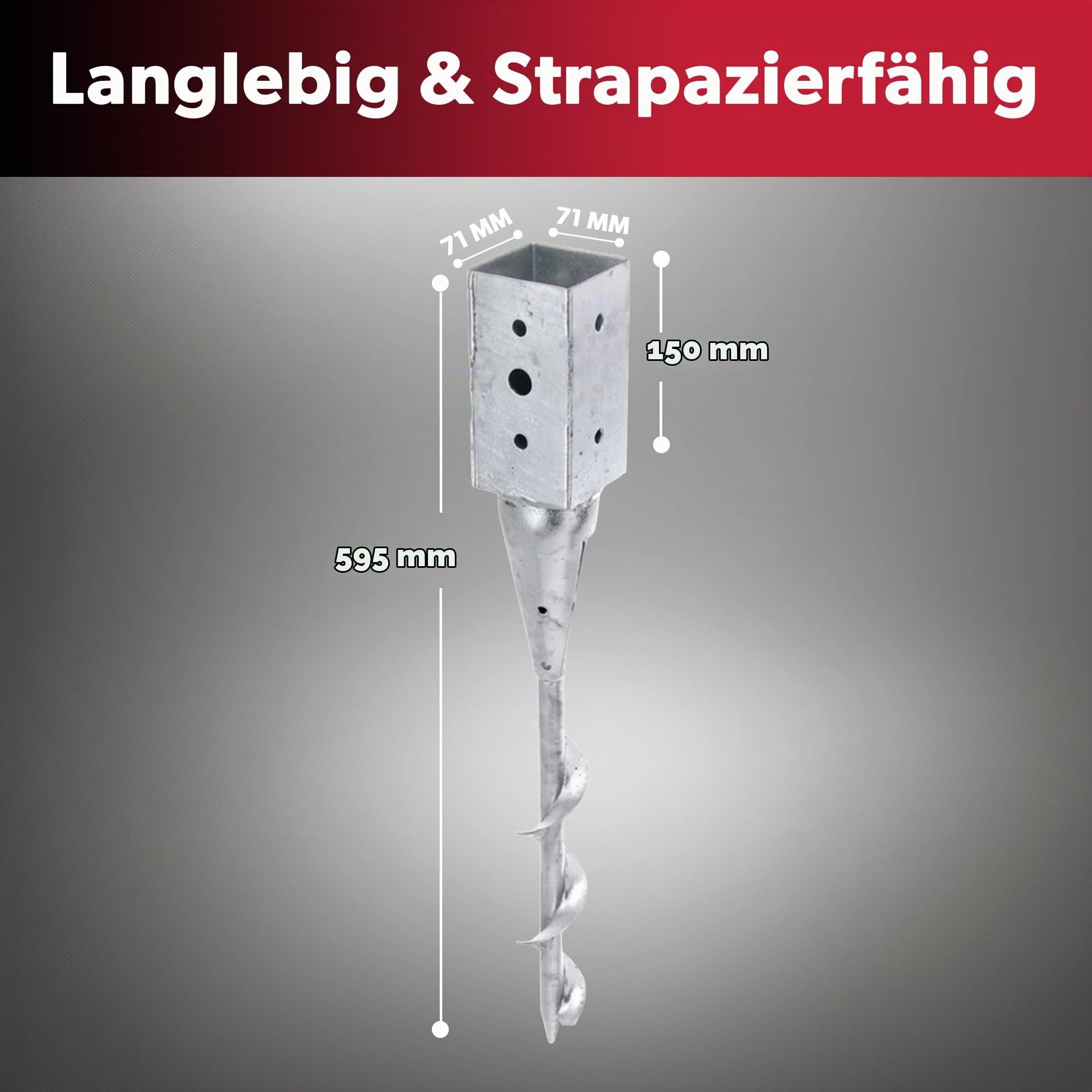 4x siwitec Einschraub-Bodenhülse für Vierkantpfosten, feuerverzinkter Stahl, Länge 595 mm, 71 x 71 mm, witterungs- und korrosionsbeständig, Einschlag Bodenhülsen, Bodenhülsen für Holzpfosten