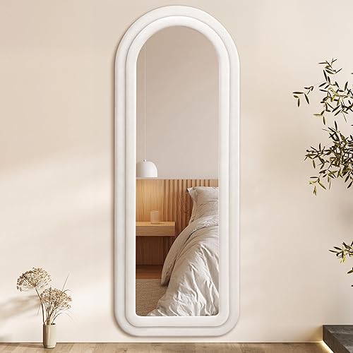 Miniatura 3 de Espejo de longitud completa para montar en la pared, espejo arqueado de cuerpo completo de 63 x 24 pulgadas con marco de franela y vidrio grueso,
