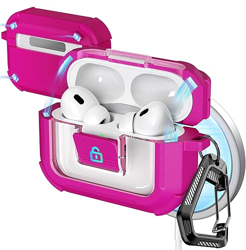 R-fun Funda protectora para AirPods Pro de 2 generación, compatible con Magsafe, bloqueo automático magnético, con kit de limpieza, funda protectora