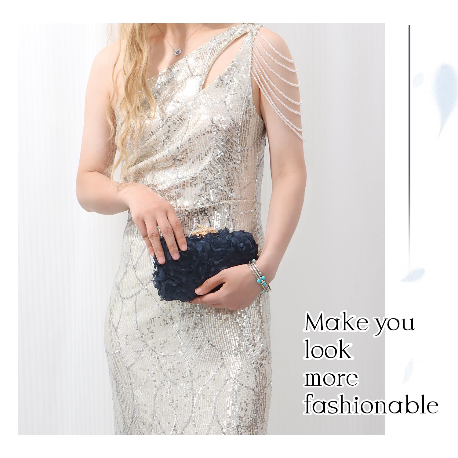 Flower Handbag Clutch Bolso de noche Bolsos florales con cadena para boda