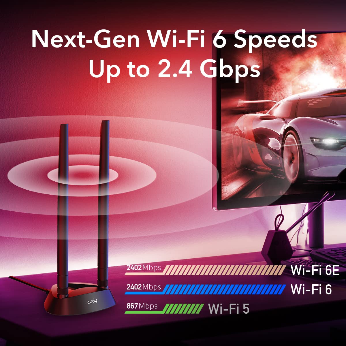 Cudy WE4000 AX5400 Adaptador Inalámbrico De Tres Banda Bluetooth 5.3 Con Dos Antenas, Tarjeta De Interfaz De Red Pcie Para Escritorio, Intel AX210