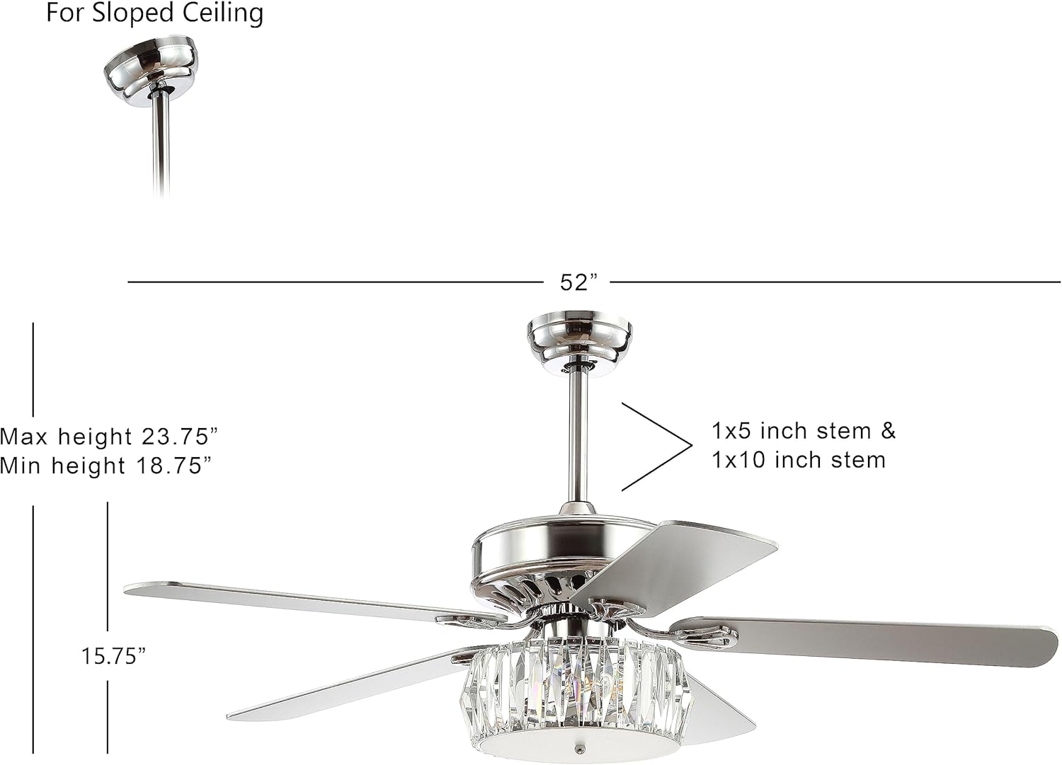 Ceiling fan dimensions and sloped ceiling compatibility