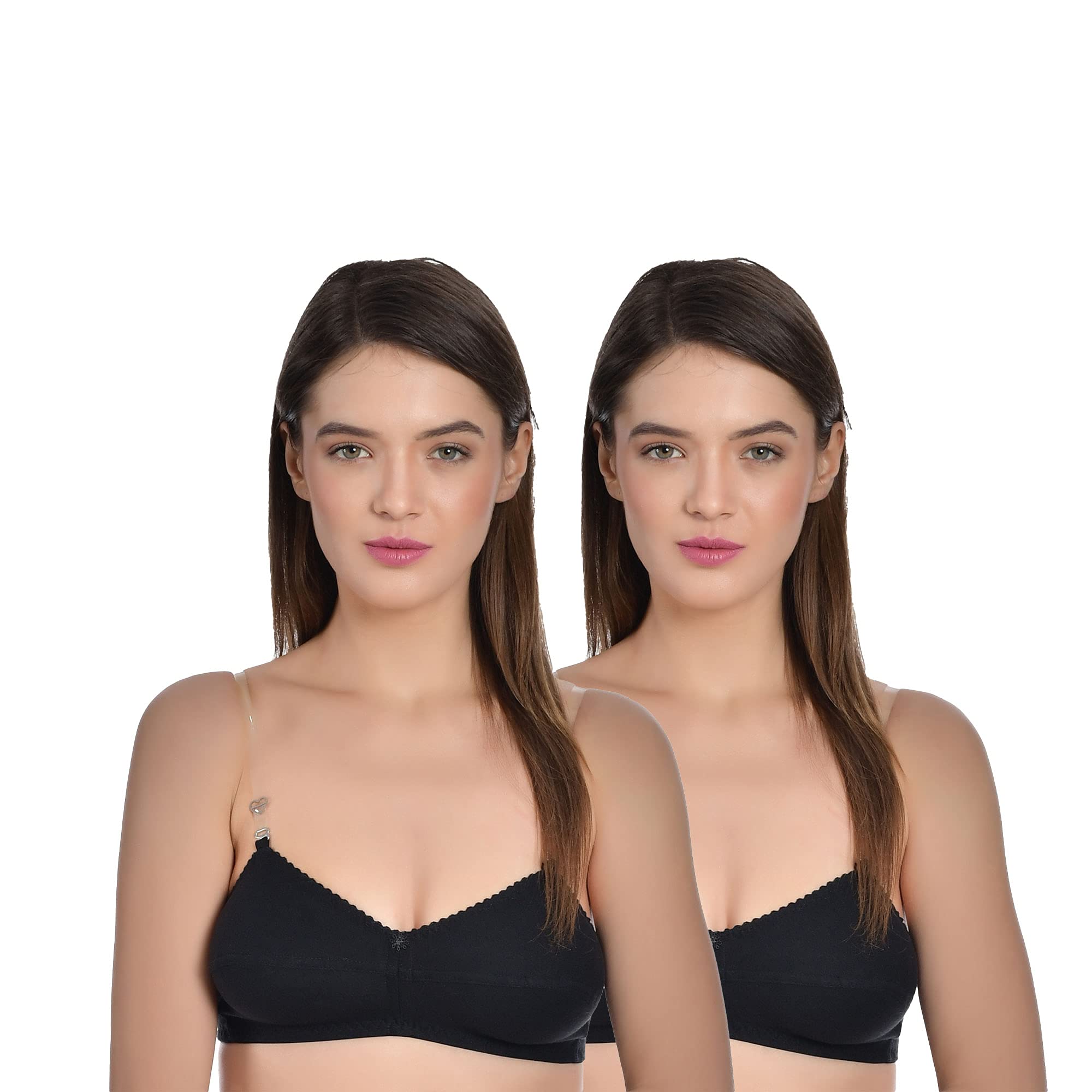 aimly Women's Cotton Non-Padded Non-Wired Mid Coverage Transparent Multiway Strapless Bra Pack of 2-picture-11
