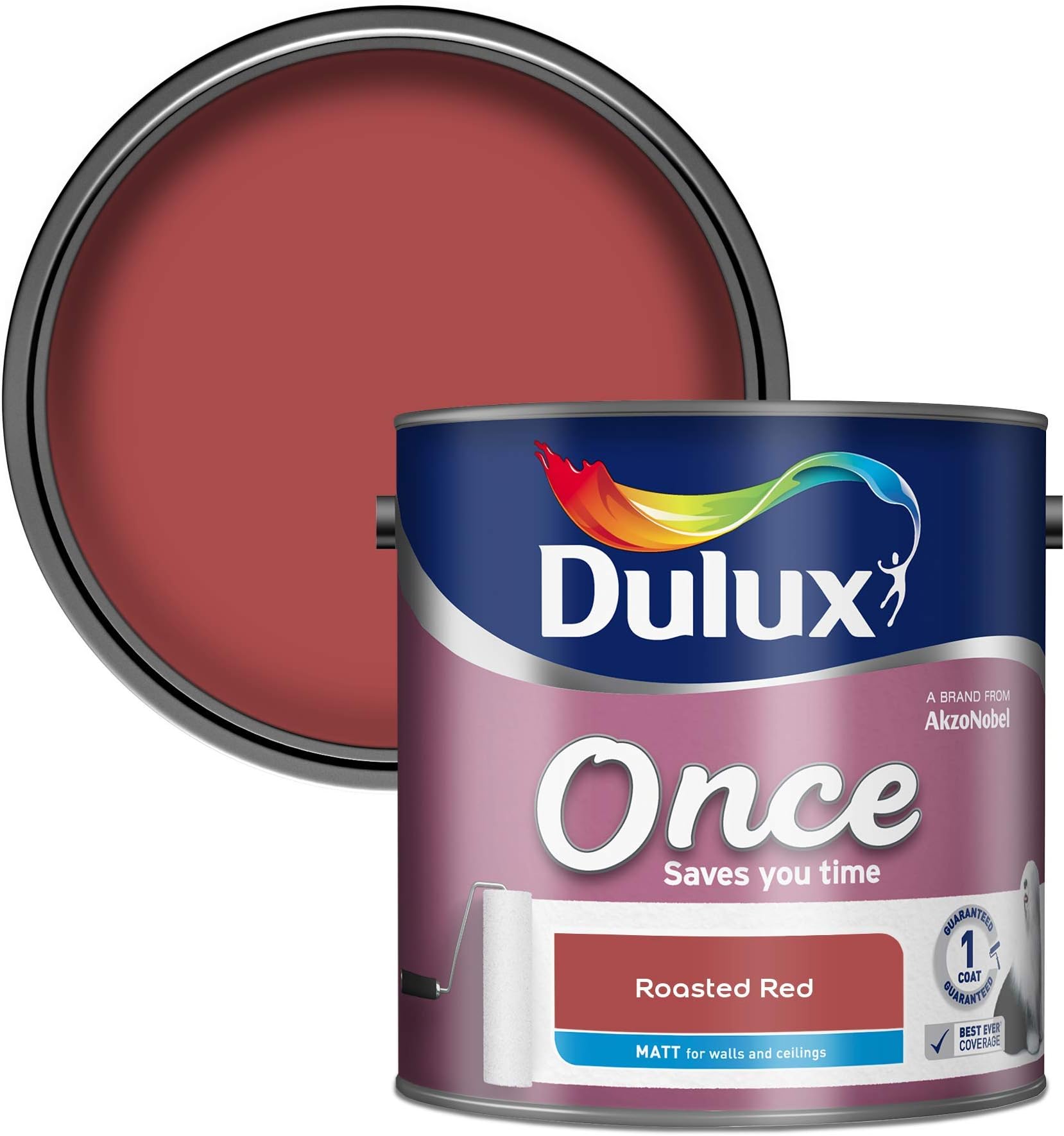 Dulux 5190806 Once Matt Emulsion Paint For Walls And Ceilings, Roasted Red, 2.5 L