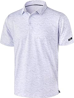 Obla Mens Golf Polo Shirts Short Sleeve Dry Fit Performance Moisture Wicking Casual Print Collared Golf Shirts for Men