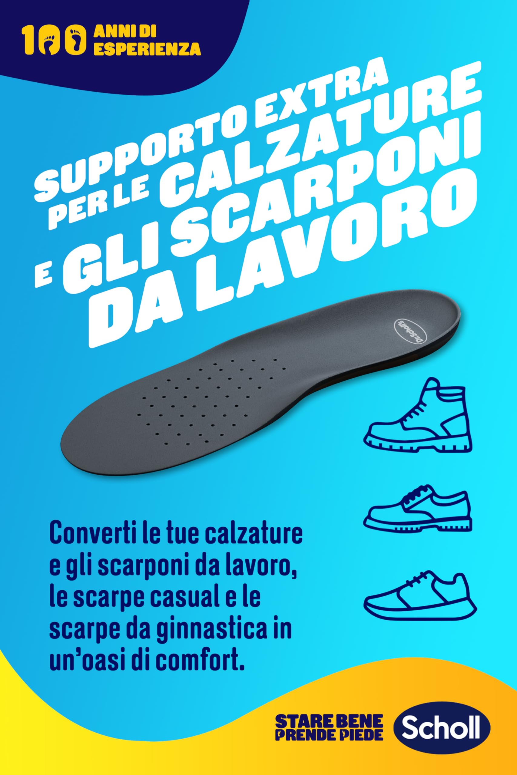 Scholl Solette Scarpe da Uomo Heavy Duty, Progettate per Uomini Alti, Robusti o con la Pianta Larga, Sostengono l'Arco Plantare e Ridistribuiscono la Pressione, Ritagliabili, Taglia 40-46,5