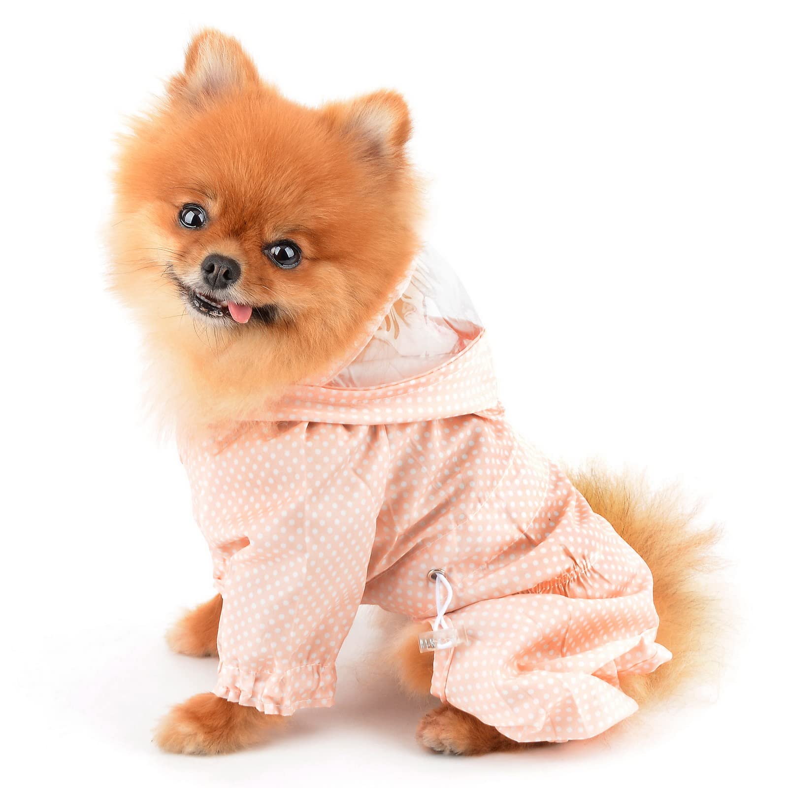 PAIDEFUL Small Dog Raincoat Polka Dot Four-Leg Rain Jacket Waterproof Puppy Clothes Lightweight Adjustable Drawstring Stylish Cats Costume, Pink, S