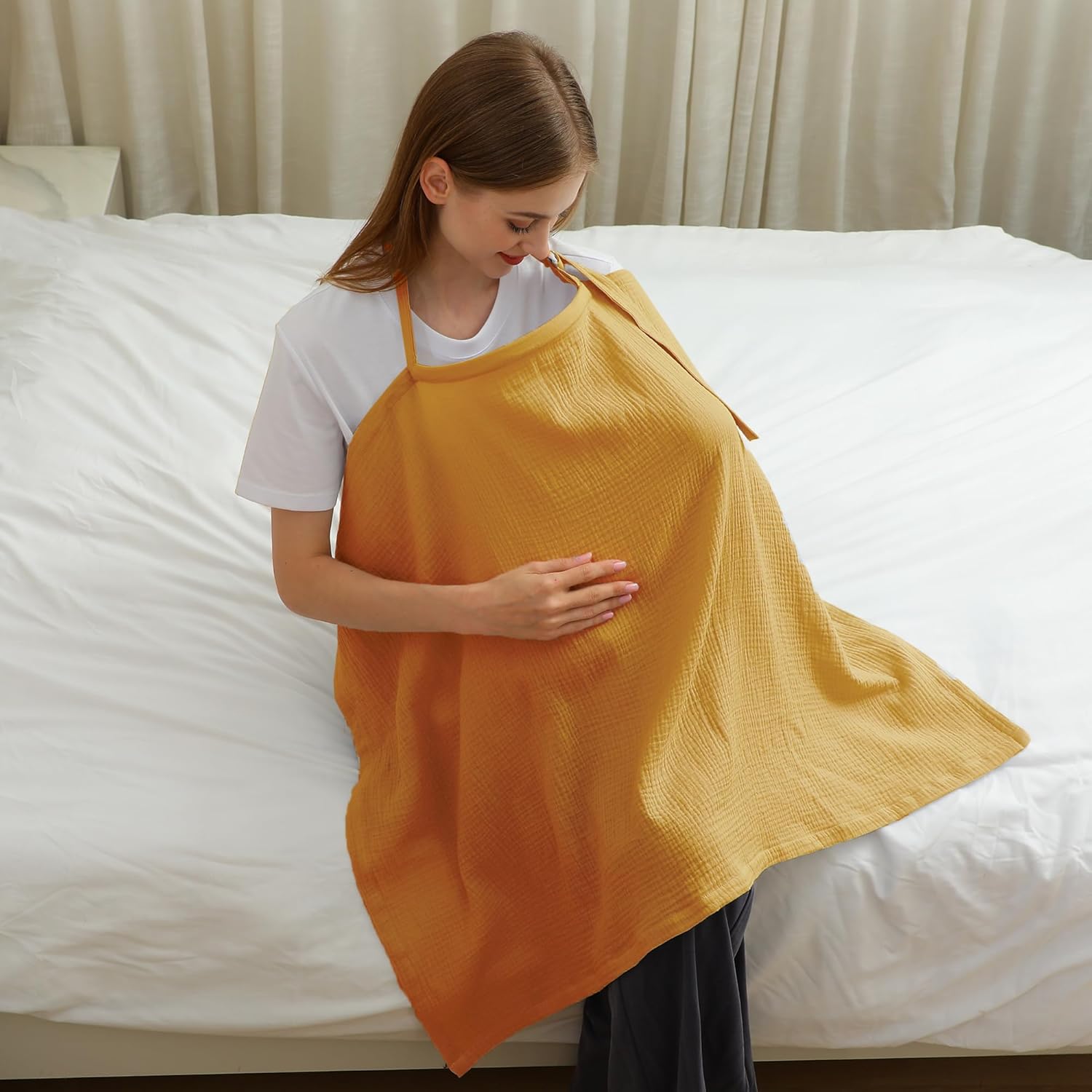 Hicoco Funda de lactancia materna 100% de muselina de algodón, fundas de lactancia multiusos con cuello de arco, delantal de lactancia de algodón