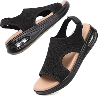Women's Summer Walking Sandals Slip On Air Cushion Support Platform Sandals Open Toe Ankle Strap Dress Sandal Shoes