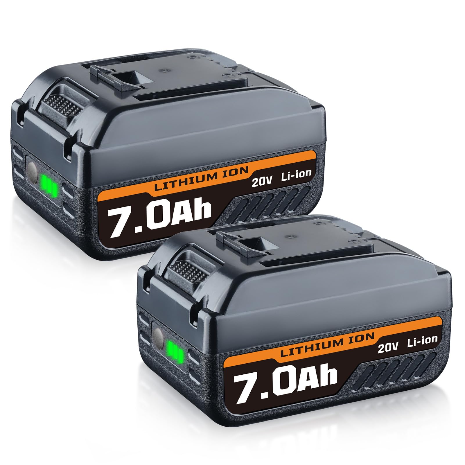 7.0Ah 2Pack Li-ion Battery Replacement for Worx 20V Battery WA3520 WA3575 | Fits WA3525 WA3575 WA3578 and WG151s class tools, lithium cells, with LED Indicator, fits drills, trimmers, blowers