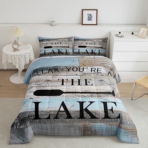 Miniatura 11 de Juego de edredón de decoración de casa de lago para dormitorio, ropa de cama de remo de lago, juego de ropa de cama de cabaña vintage con diseño