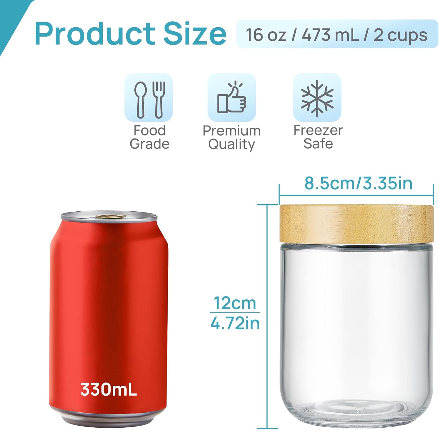 Vtopmart 6 Pack 16oz Glass Overnight Oats Containers with Bamboo Lids, Portable Wide Mouth Glass Jars Leak-proof, Reusable Glass Food Storage Containers for Yogurt Chia Pudding Salad Pickling Snacks - Image 2