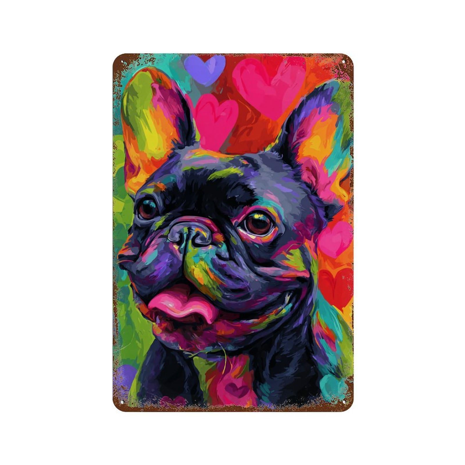 Colorful French Bulldog Art Print-8 11.8"x7.9" Aged Metal Wall Plaque, Novelty Wall Decor for Shed, Workshop And Garage Wall Decor
