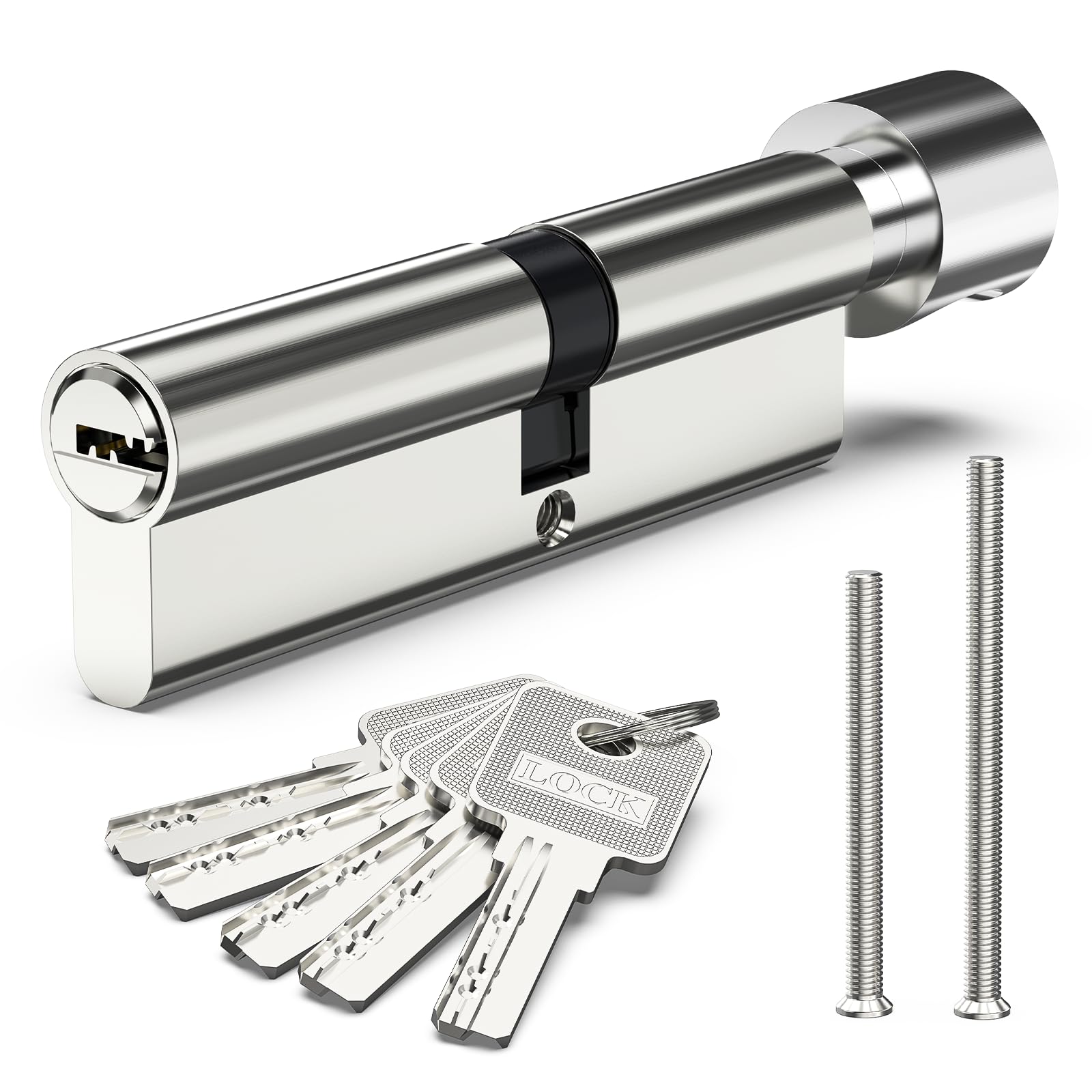 Valorada 55/45T(100mm) Thumb Turn Euro Cylinder Lock, Barrel Lock for UPVC Door, Wooden, Composite Doors with 5 Keys and Thumbturn, Nickel Plated Finish, Anti-Pick, Anti-Bump