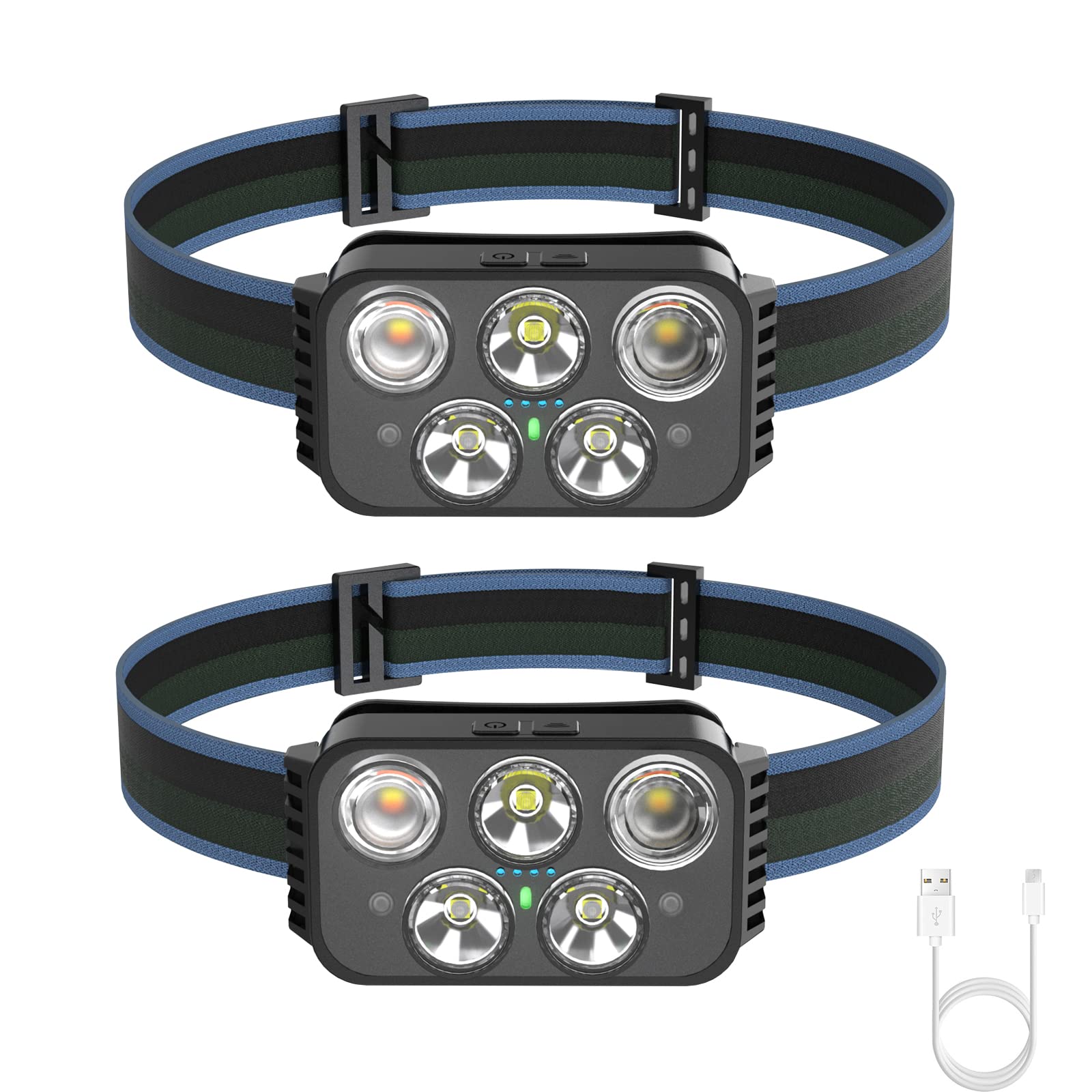 Lampada frontale ricaricabile, 400 lumen, super luminosa, con sensore di movimento, torcia a LED, impermeabile, con luce bianca rossa, 6 modalità, per campeggio, ciclismo, corsa, confezione