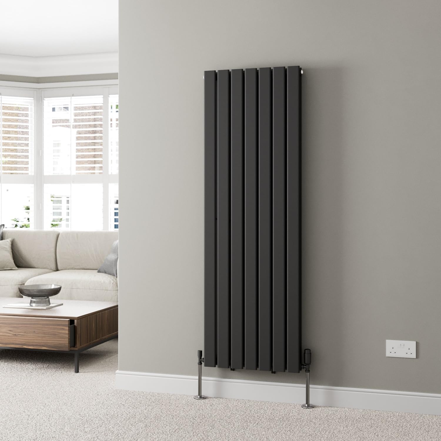 DuraTherm® 1600 x 532mm Black Vertical Designer Radiator Double Column Flat Panel Modern Central Heating Panels Bathroom Radiators
