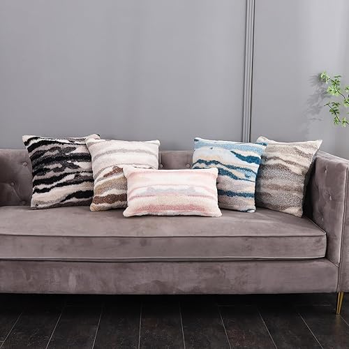 Miniatura 4 de Juego de 2 fundas de almohada lumbares de 12 x 20 pulgadas, color rosa, de pelo sintético, esponjosas, decorativas, bohemias, lujosas, de felpa,