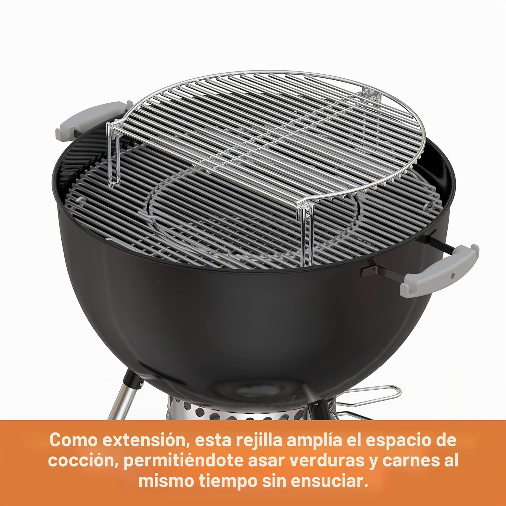 onlyfire Parrilla de Cocción Expansible de Acero Inoxidable para Parrillas de Carbón y Cerámicas, Rejilla de Expansión para Large Big Green Egg, Weber Kettle Grill, Kamado Joe Classic