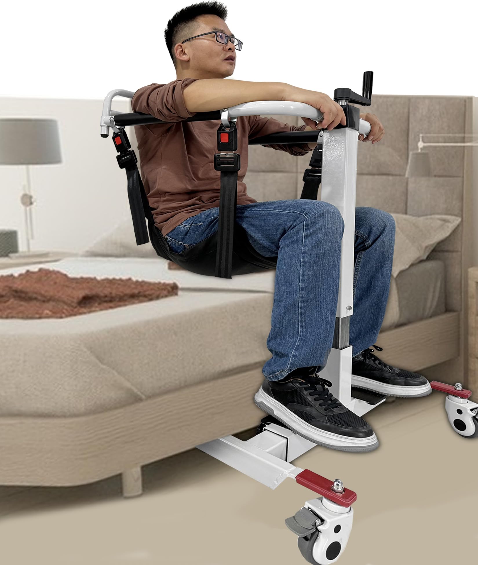 Grúa de Pacientes Mejorada para Hogar, Grúa Portátil para Discapacitados para Coche, Sillas Elevadoras de Transferencia de Baño, Elevador de Silla de Ruedas, Altura/Ancho Ajustables
