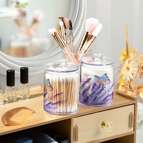 Vista 123 de Paquete de 2 recipientes de almacenamiento de mármol turquesa para baño, juego de tarros de boticario de plástico acrílico, organizador