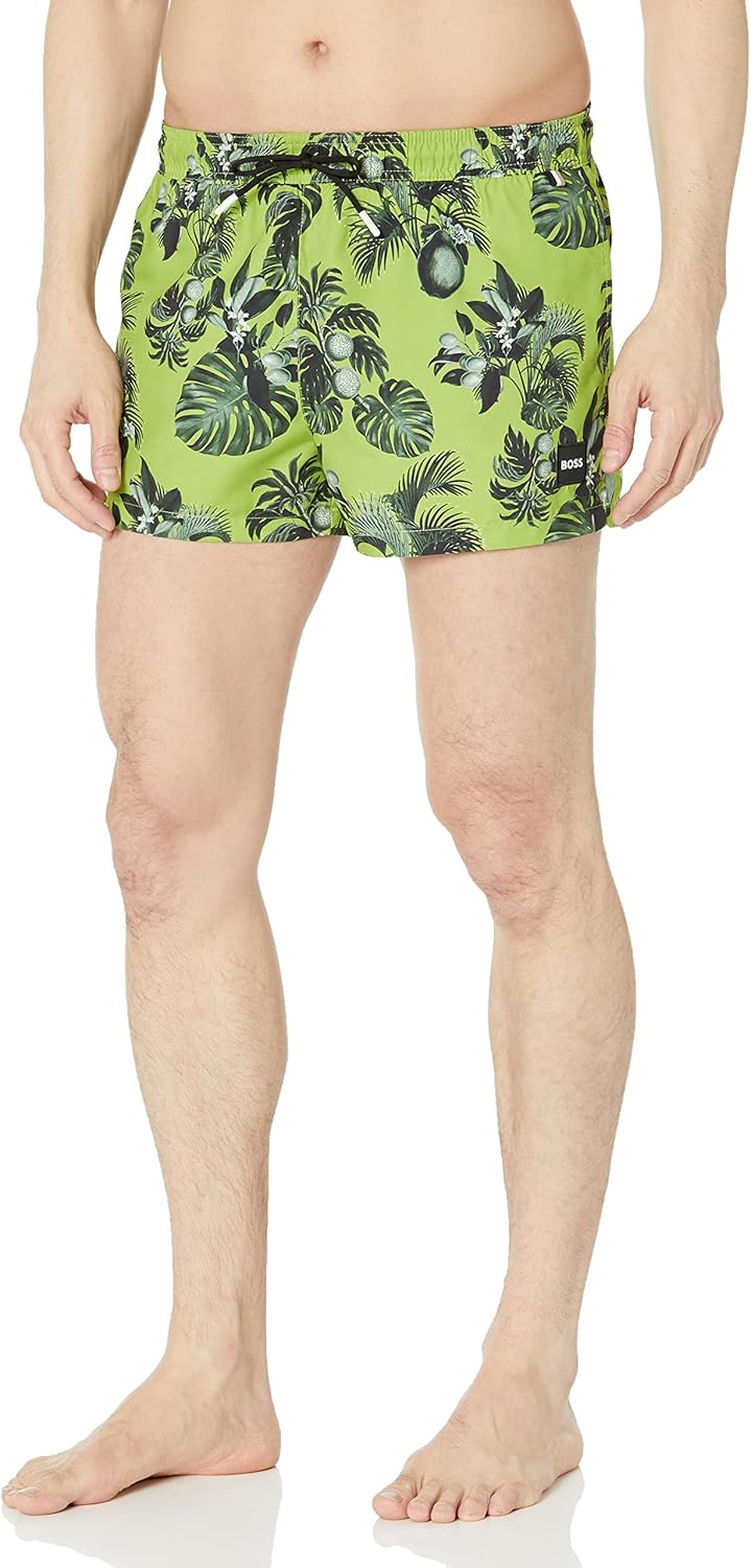 BOSS Mens Pattern Short Length Swim Trunks