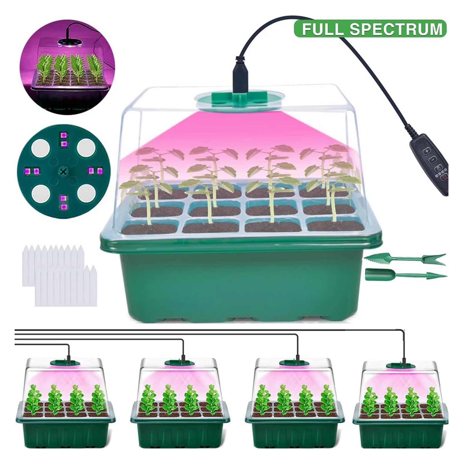 Luci Progressive a LED a Spettro Completo con vassoi for piantine Vassoi for avviamento di Semi di Piante con Cupola di umidità Propagazione a rminazione a Serra(4 Pack)