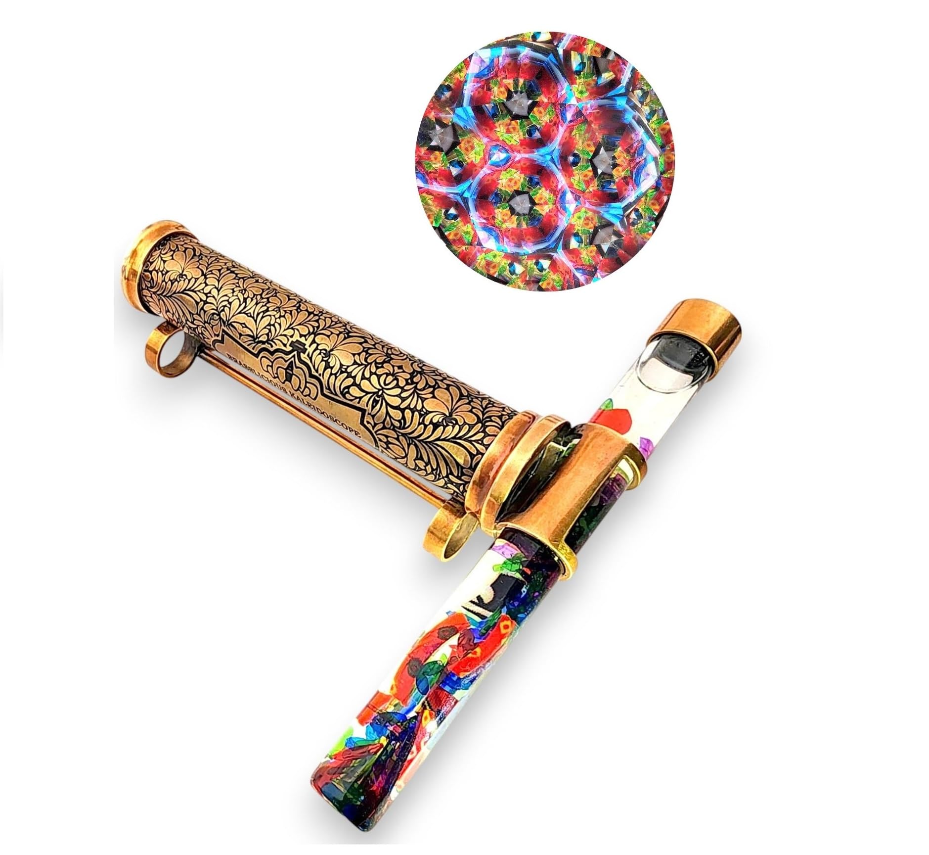 Caleidoscopio in ottone pieno di liquido con glitter, movimento continuo, con supporto, affascinante esposizione di colori e movimento, pezzo decorativo unico per casa o ufficio