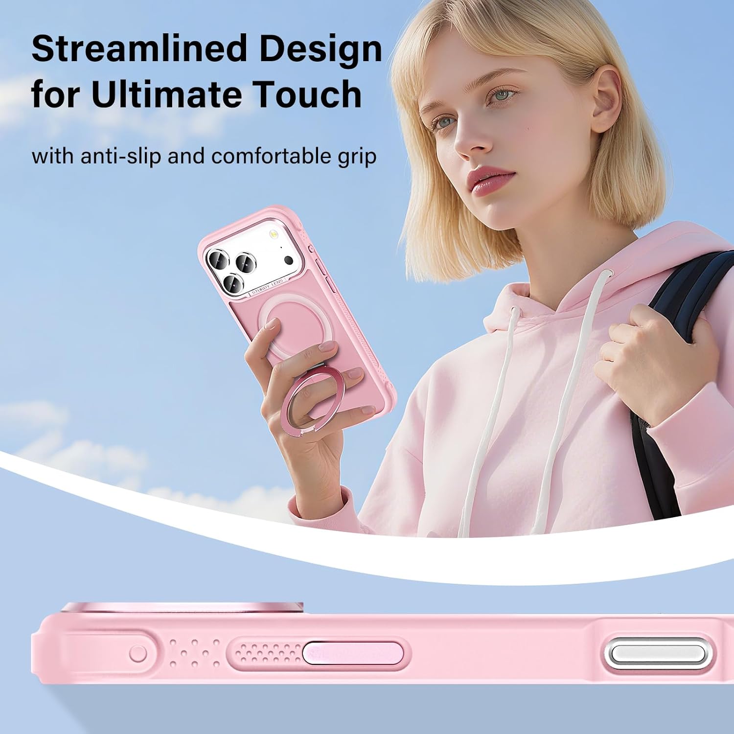 Designed for iPhone 17 Pro Max Case with Magnetic Stand, [Military Drop Protection][Great Grip Feeling] Matte Translucent Back Slim Shockproof Phone Cover for iPhone 17 Pro Max 6.9", Pink