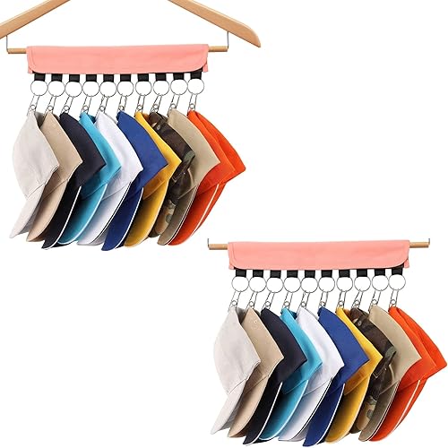 HINSOCHA Paquete de 2 ganchos organizadores de sombreros para armario soporte para gorras de béisbol soporte para gorras con 10 clips grandes rosa