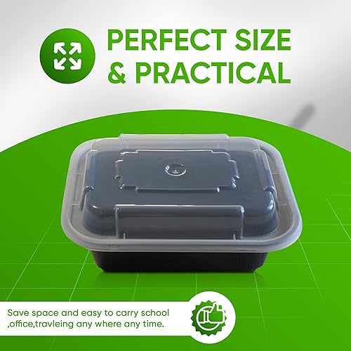 Miniatura 2 de Paquete de 50 unidades de un solo compartimento para preparación de comidas, recipiente de 12 onzas con tapa hermética, apto para congelador,