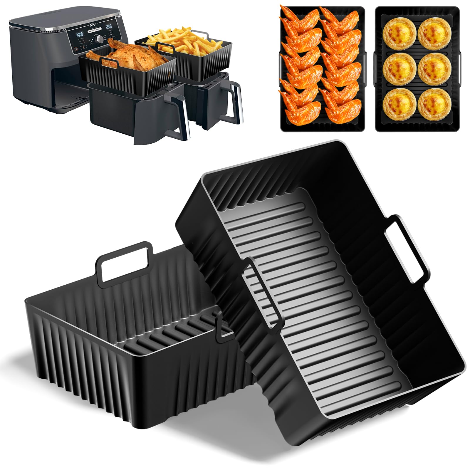 Vinuwu 2Pcs Premium Silicone Air Fryer Liner for Ninja Foodi MAX AF400UK