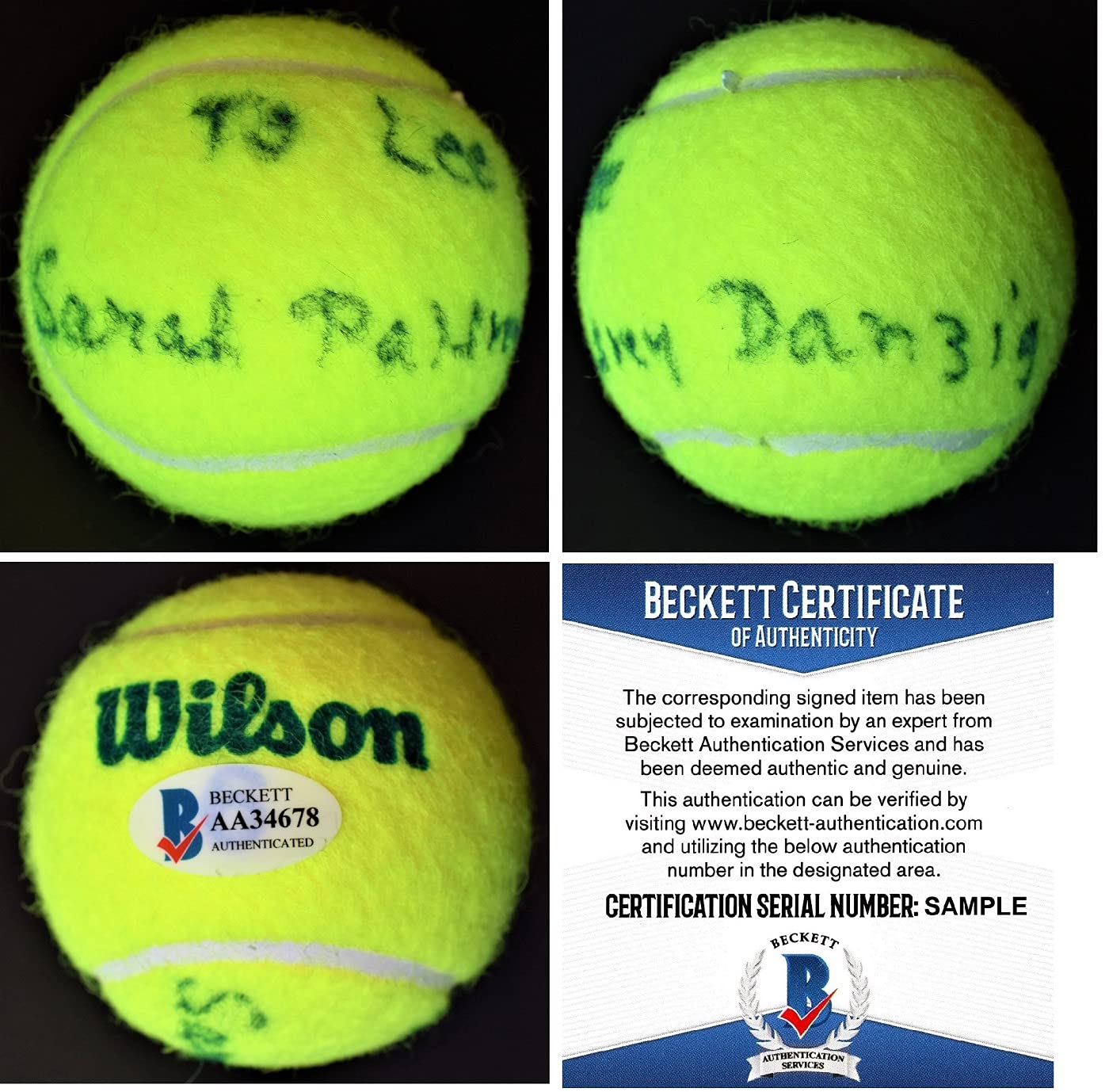 TO LEE - Sarah Palfrey Cooke Danzig Signed Wilson Tennis Ball + BECKETT BAS COA