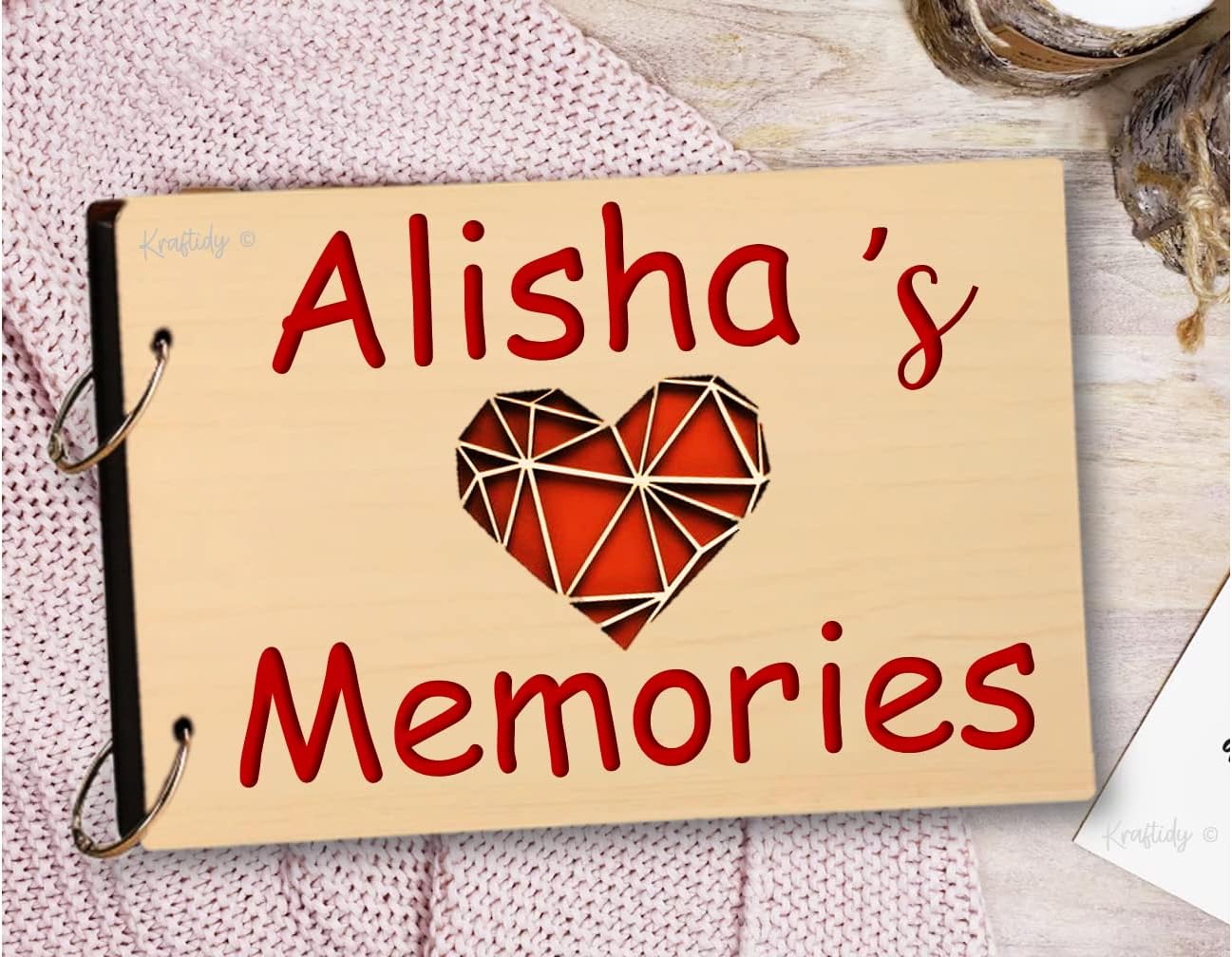 Kraftidy scrapbook photo album memories With Name scrap book for memories kids baby girls boys friends love anniversary birthday scrap books photos albums (Wooden) (With Name) (Large A4 (30x21) cm)