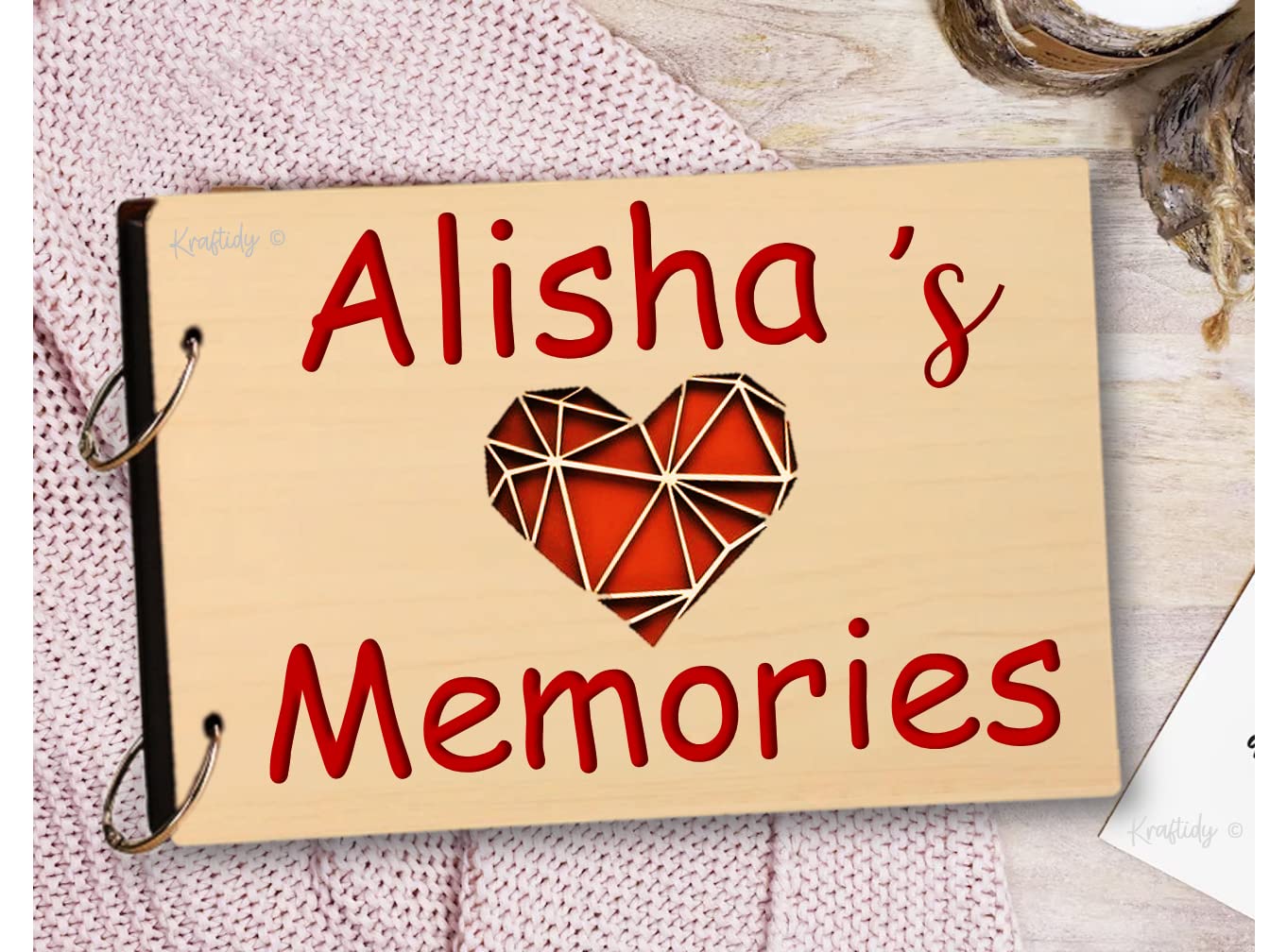 Kraftidy scrapbook photo album memories With Name scrap book for memories kids baby girls boys friends love anniversary birthday scrap books photos albums (Wooden) (With Name) (Large A4 (30x21) cm)