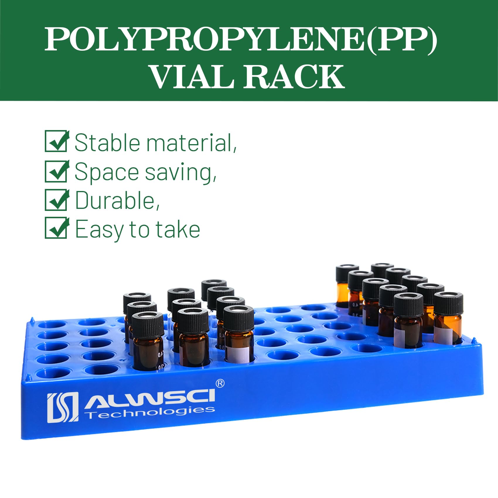 ALWSCI Gradilla para Frascos de Laboratorio HPLC 4ml 50 Compartimientos Apilable