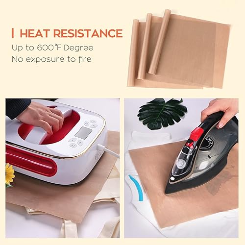 Miniatura 5 de HTVRONT Hojas de teflón para prensa de calor, paquete de 3 láminas de teflón PTFE antiadherentes reutilizables de 12 x 16 pulgadas, papel de teflón