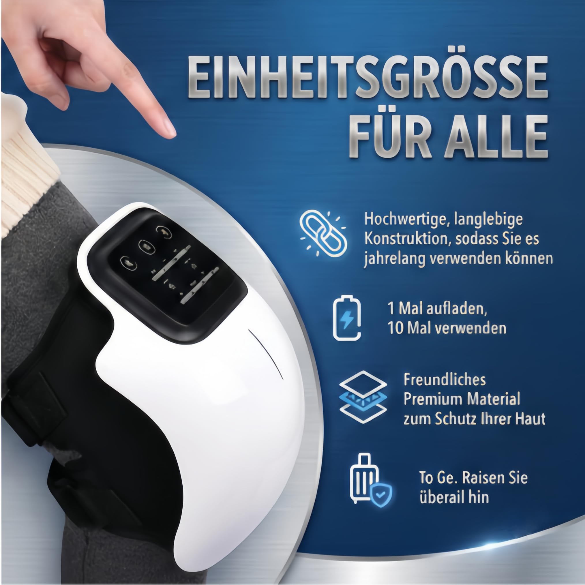 Knie Massagegerät mit Infrarot & Wärme, Kabelloses Vibrationsgerät für Kniegelenke, 3 Wärmestufen & Rotlicht, Kniebandage für Entspannung & Regeneration, Timer & Touchscreen, 700g (Grau)
